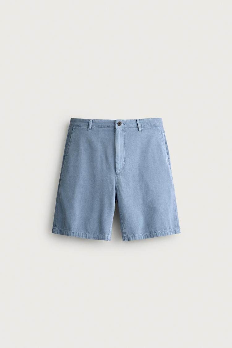 WASHED REGULAR FIT SHORTS — Light blue