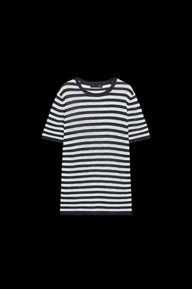 STRIPED KNIT SHORT SLEEVE TOP - Navy / White by Zara - Image 0