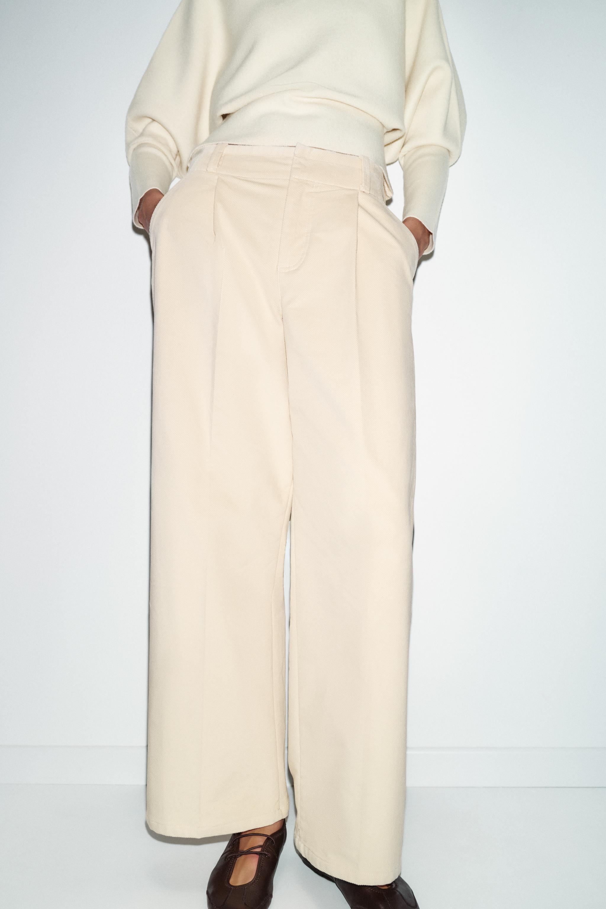 CORDUROY EFFECT STRAIGHT-LEG TROUSERS — Ecru