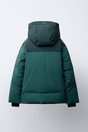 WATER-RESISTANT AND WINDPROOF COLOR BLOCK DOWN FEATHER PUFFER JACKET WITH DETACHABLE HOODIE RECCO® SYSTEM SKI COLLECTION - Green by Zara - Image 4