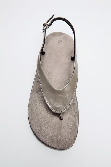 LIMITED EDITION FLAT LEATHER SANDALS - Grey by Zara