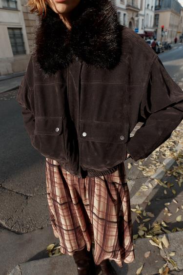 BLOUSON BOMBER OVERSIZE À COL EFFET FOURRURE - Marron de Zara - Image 1
