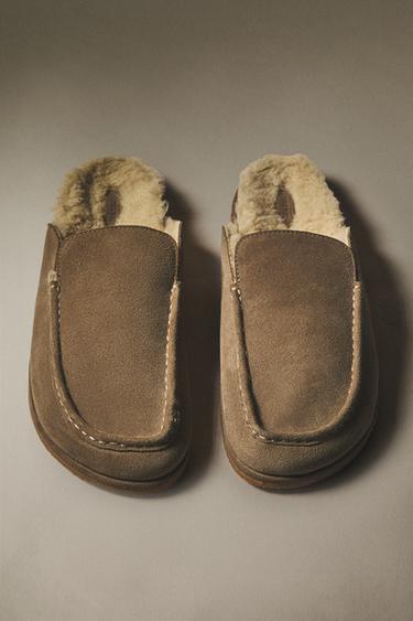 WARM LEATHER MOCCASINS - Taupe Grey by Zara - Image 0