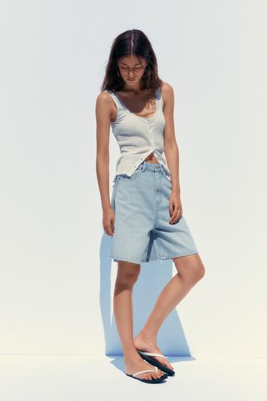 Zara TRF A-LINE MID-RISE DENIM SHORTS - Light blue - Image 0