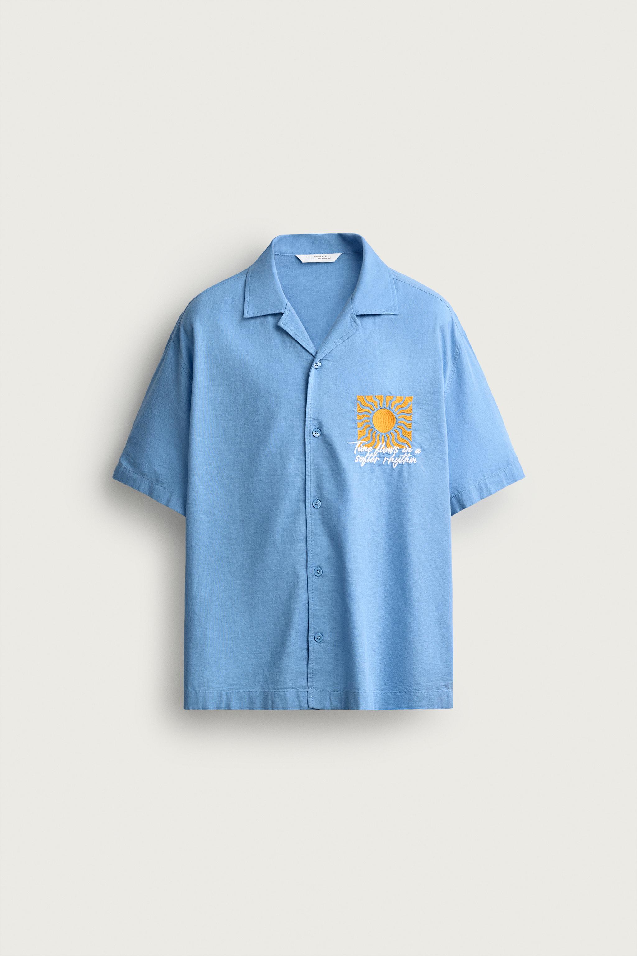 SUN EMBROIDERED RELAXED FIT SHIRT — Blue