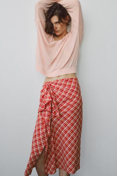 ZW COLLECTION CHECK MIDI SKIRT - Red by Zara - Image 2