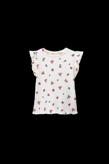 T-SHIRT MIT RIB-MUSTER UND PRINT - Cremefarben von Zara