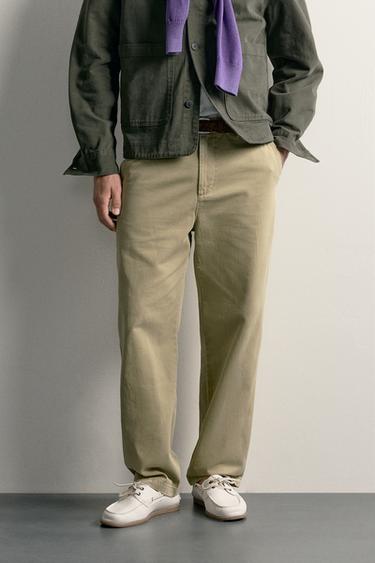 Zara STRAIGHT FIT CHINO PANTS - Light khaki