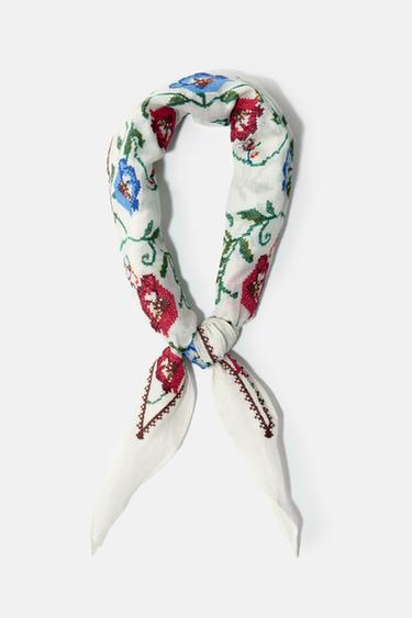 BANDANA BORDADO FLORES - Crudo de Zara