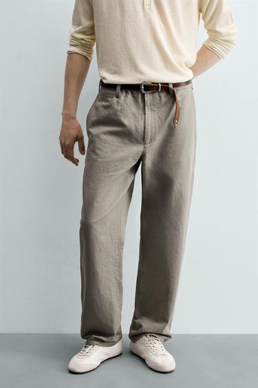 Zaras BYXA RELAXED FIT HÄLLA - Grågrön