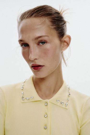JEWEL COLLAR RIBBED POLO SHIRT - Yellow by Zara - Image 2