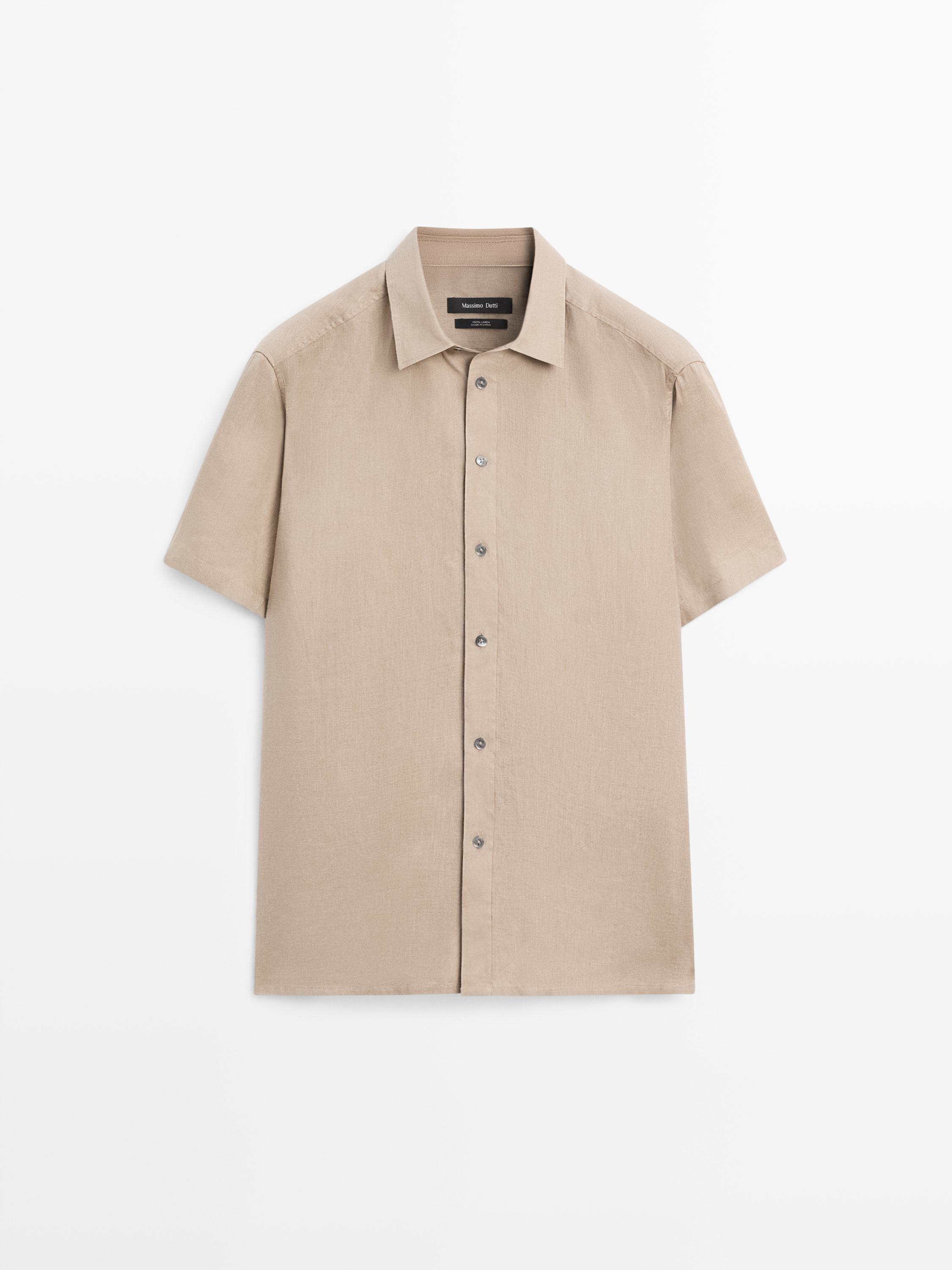 Regular fit short sleeve linen shirt