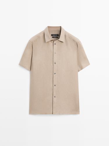 Zara Regular fit short sleeve linen shirt - Beige