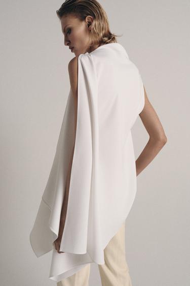 ZW COLLECTION ASYMMETRIC CAPE TOP - Ecru by Zara - Image 6