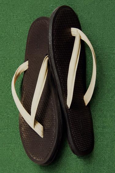 LEATHER STRAPPY SANDALS - Beige by Zara