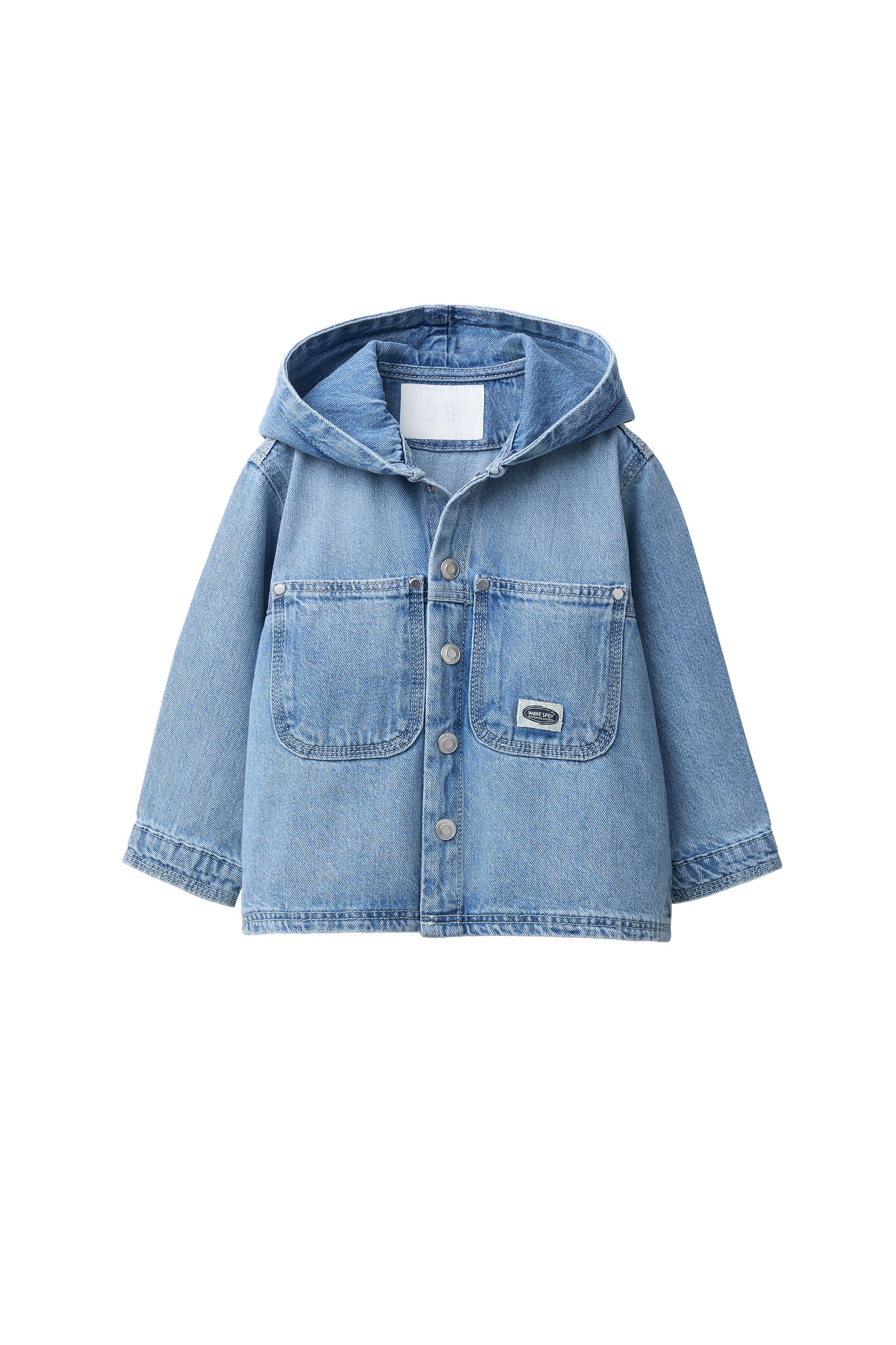 フード付きデニムシャツジャケット - ミディアムブルー | ZARA Japan