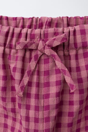 GINGHAM CHECK STRAIGHT-LEG TROUSERS - Fuchsia by Zara - Image 2