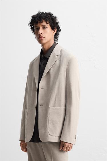 Zara 100% WOOL SUIT JACKET - Beige