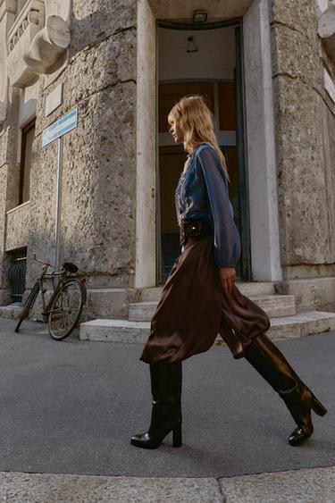 بوت عال بكعب سميك - بني by Zara