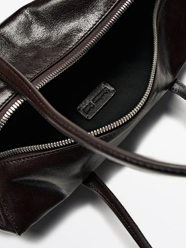 Sac satchel en nappa craquelé - Marron de Zara - Image 0