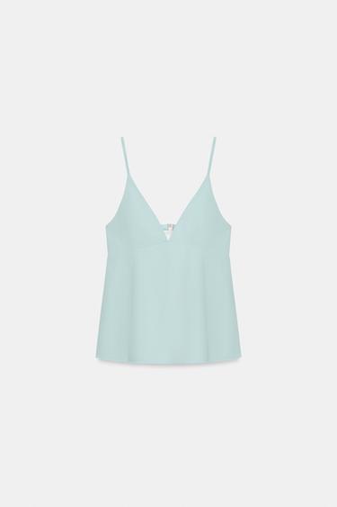 TOP À BRETELLES PÉPLUM - Bleu d'eau de Zara - Image 5