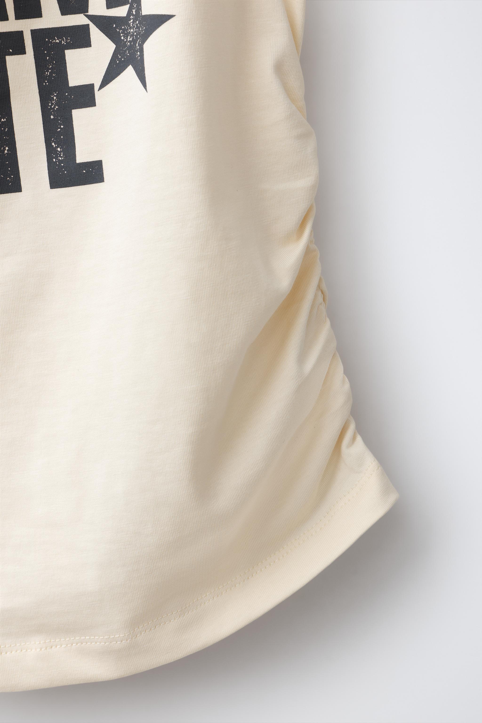 STRIPED RUCHED TEXT T-SHIRT