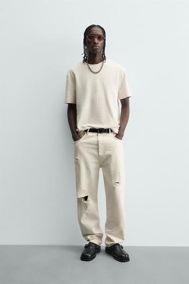 CAMISETA RELAXED FIT ESTRUCTURA - Blanco roto de Zara - Imagen 0