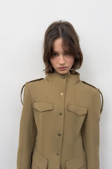 FITTED BLAZER WITH LOOPS - Light khaki by Zara - Image 1