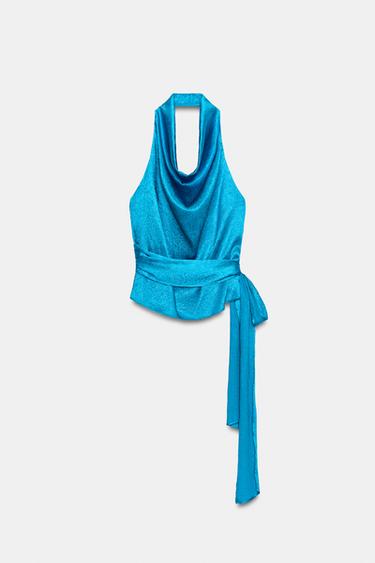 TOP HALTER À NŒUDS - Turquoise de Zara - Image 3