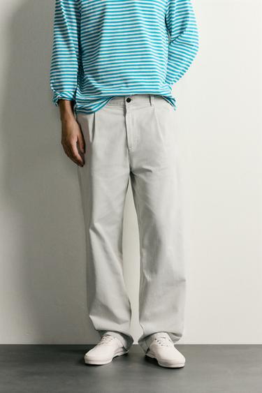 PANTALÓN CHINO STRAIGHT FIT PLIEGUES - Gris de Zara