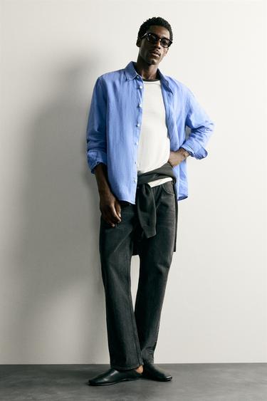 חולצת פשתן 100% בגזרת Regular fit - כחול דהוי של Zara