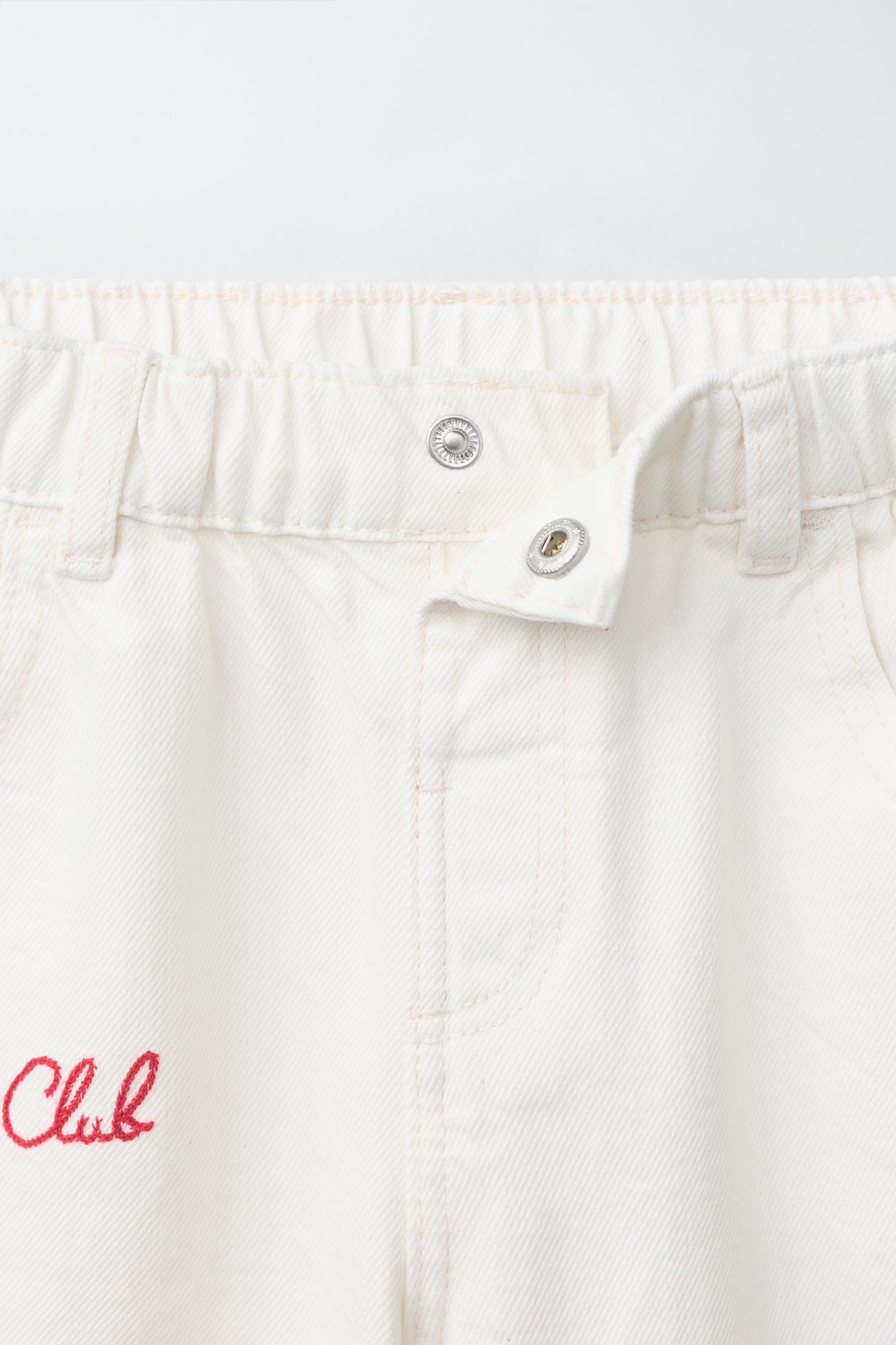 SNOOPY PEANUTS™ EMBROIDERED RELAXED TWILL PANTS - Ecru | ZARA