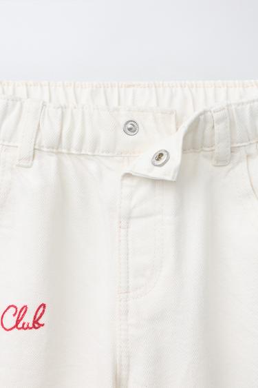 SNOOPY PEANUTS™ EMBROIDERED RELAXED TWILL TROUSERS - Ecru by Zara - Image 2