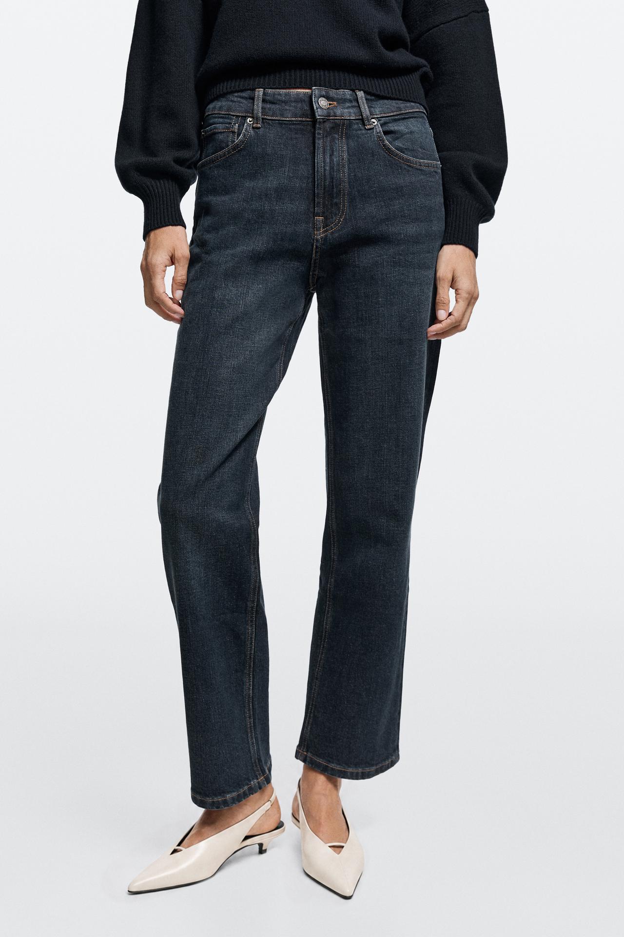 High-waist cropped straight-leg jeans — Mid-blue