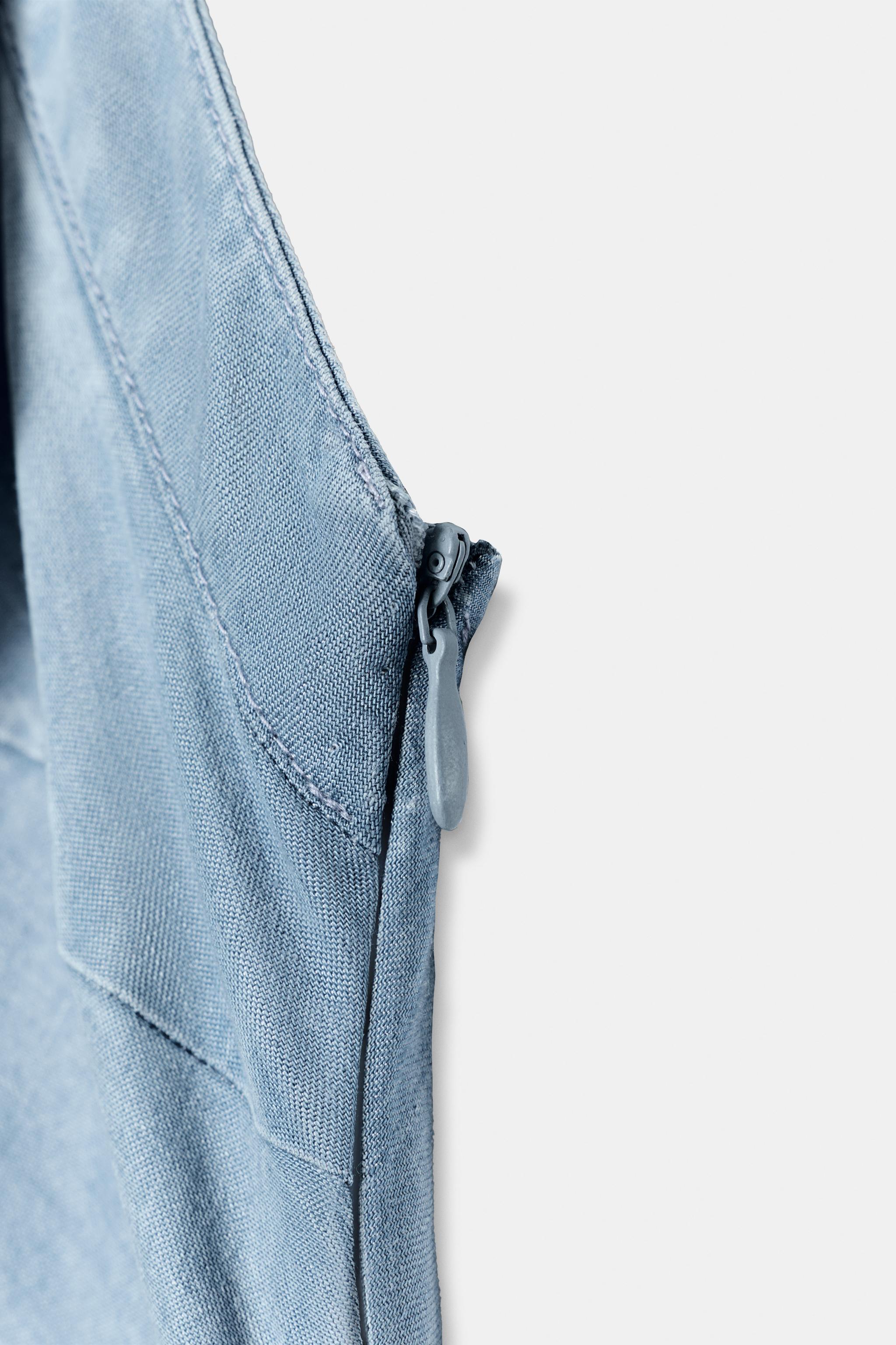 ASYMMETRIC TRF HALTER DENIM DRESS
