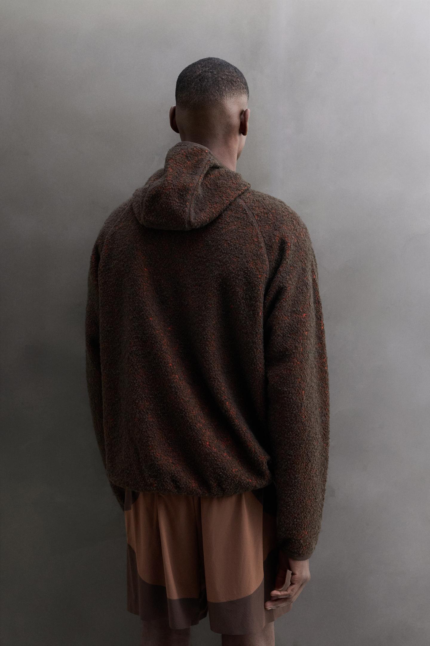 Мужское худи Zara Wool-Blend Fleece Hooded, цвет: Коричневый — фото 3