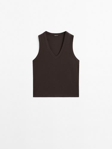 Camiseta sin mangas algodón mecerizado - Marrón de Zara - Imagen 0
