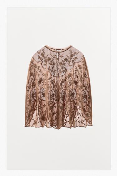 GEORGETTE-CAPE-TOP MIT STICKEREI – LIMITED EDITION - Rosa von Zara