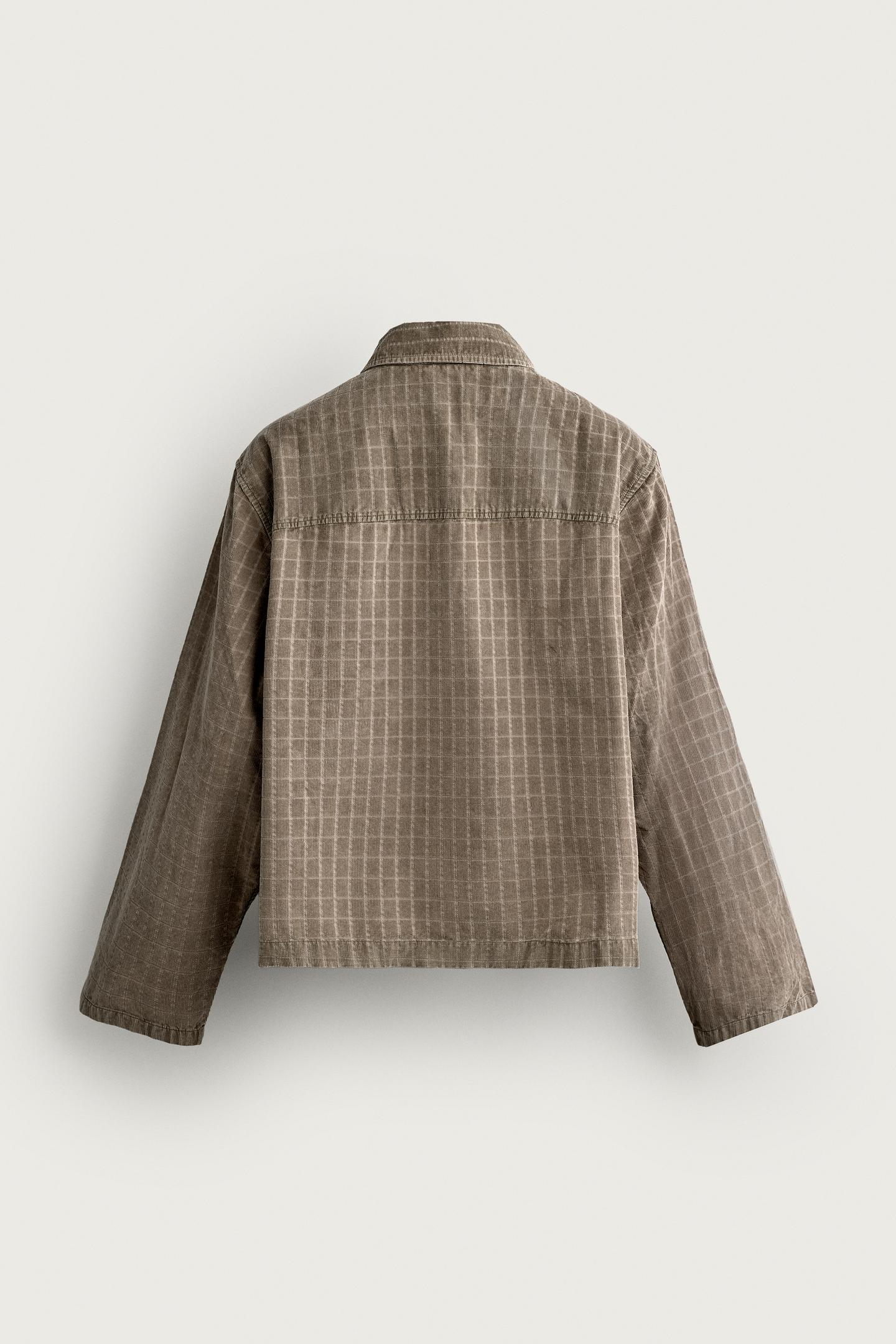 Мужская рубашка Zara Embroidered Text Boxy, цвет: Коричневый меланжевый — фото 7