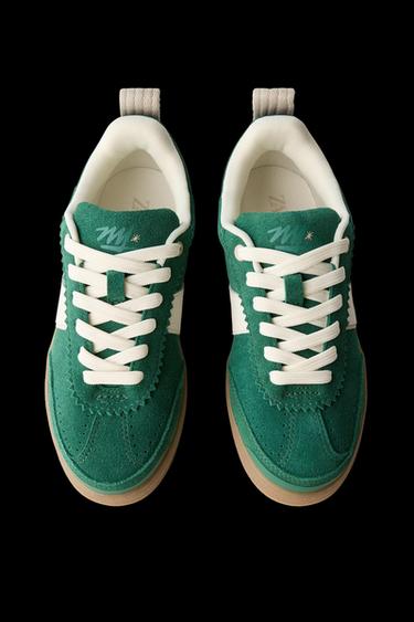 Zara LEATHER DETAIL SNEAKERS - Green