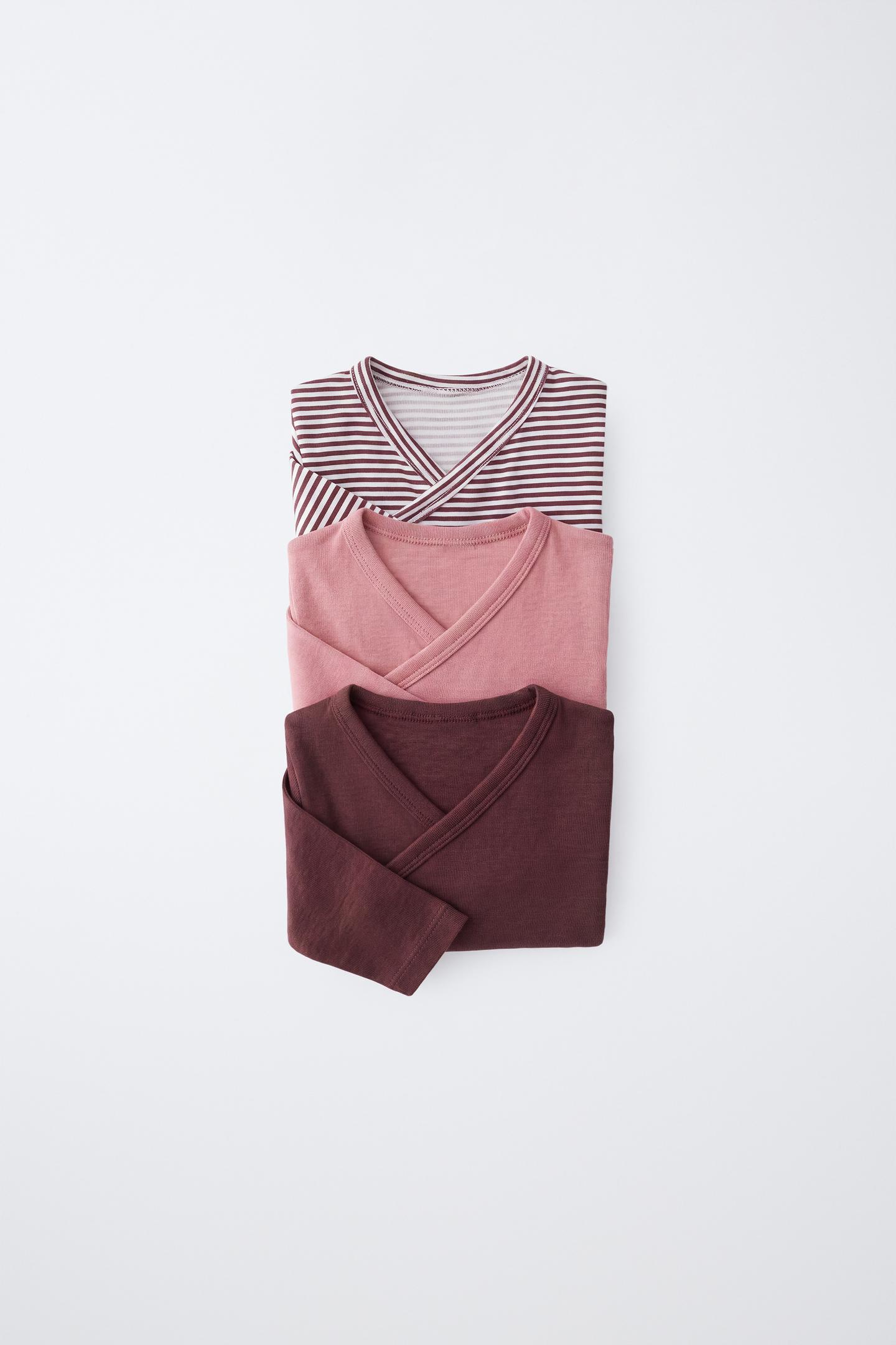 Бельё Bodysurits для детей, с запахом, в полоску, 3 шт. — Zara, цвет: Пыльный розовый — фото 1