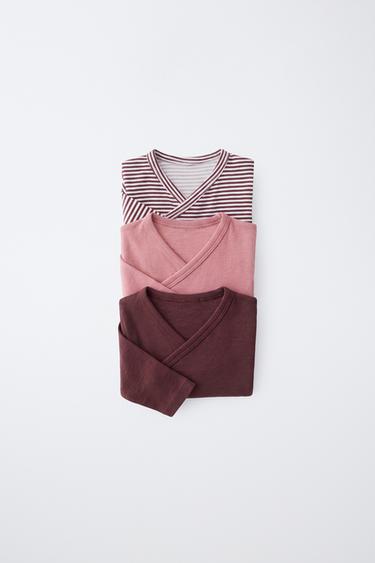 PACK TRES BODIES CUELLO CRUZADO RAYAS - Rosa empolvado de Zara - Imagen 0