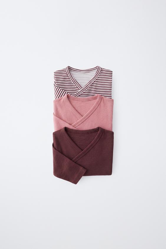 حزمة ثلاثة بوديهات بياقة متقاطعة ومخططة - وردي مغبر by Zara - Image 0