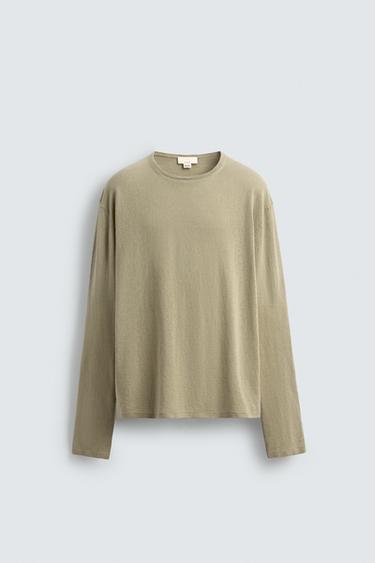 LIGHT COTTON-LINEN JUMPER LIMITED EDITION - Sage Green by Zara