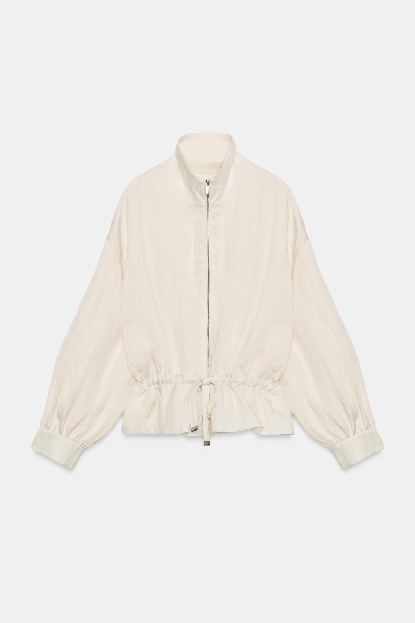 Женская куртка Zara Crumpled Effect Drawstring Bomber, цвет: Экрю — фото 6