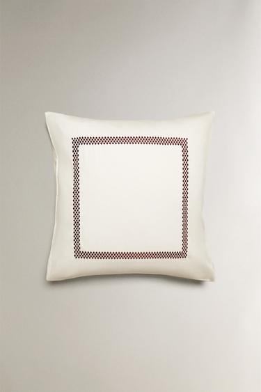 GEOMETRIC EMBROIDERED SATEEN PILLOWCASE - Burgundy by Zara - Image 1