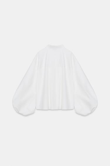 POPLIN PUFF SLEEVE SHIRT - Oyster-white by Zara - Image 9
