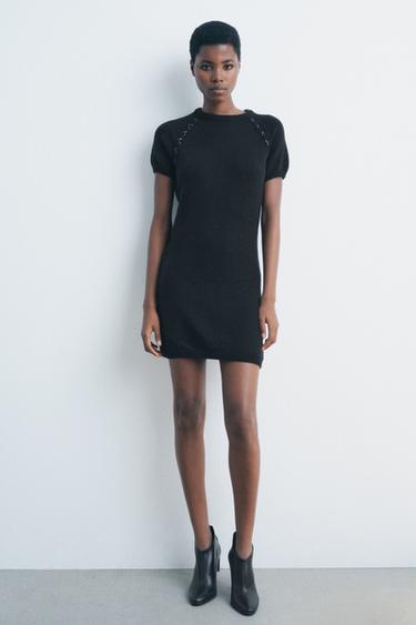 ROBE MINI EN MAILLE À RUBANS SUR LES ÉPAULES - Noir de Zara