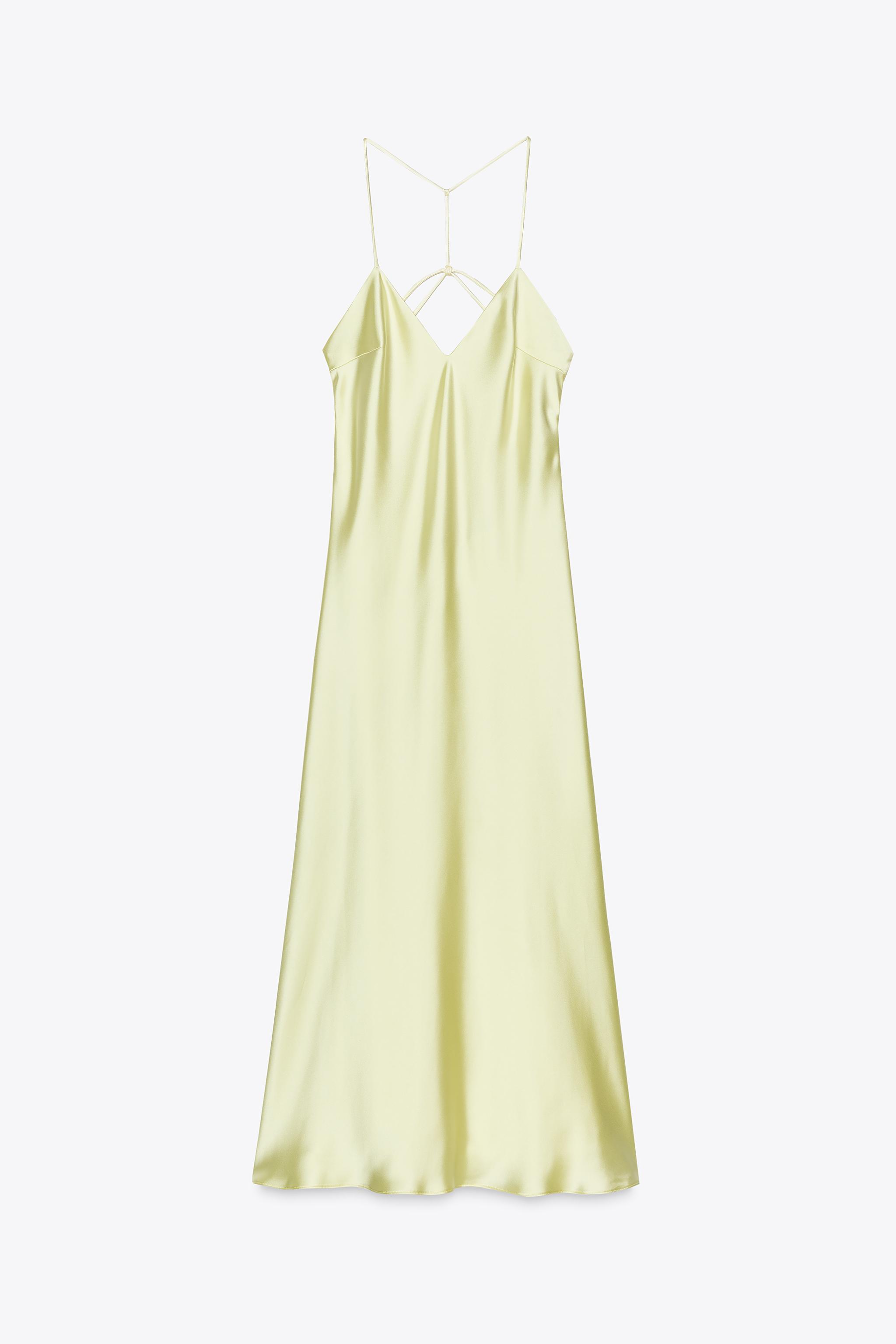 SATIN MIDI DRESS WITH STRAPPY BACK - Lime green | ZARA SATIN MIDI DRESS WITH STRAPPY BACK - Lime green | ZARA