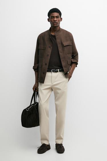 Zara Cotton-blend slim fit pants - Beige
